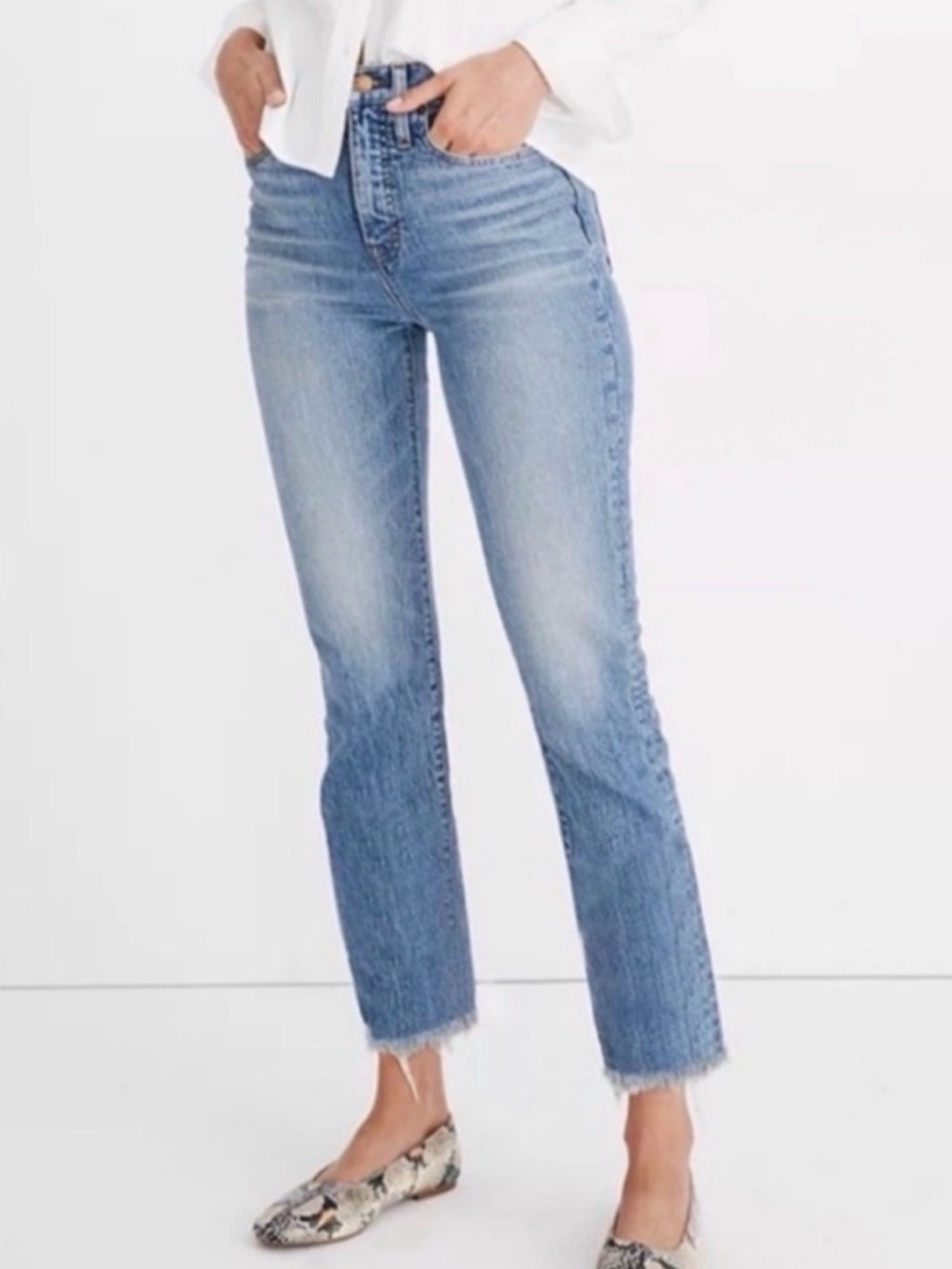 Madewell Perfect Vintage - High-Rise Straight Crop Jeans in Medium Blue Wash